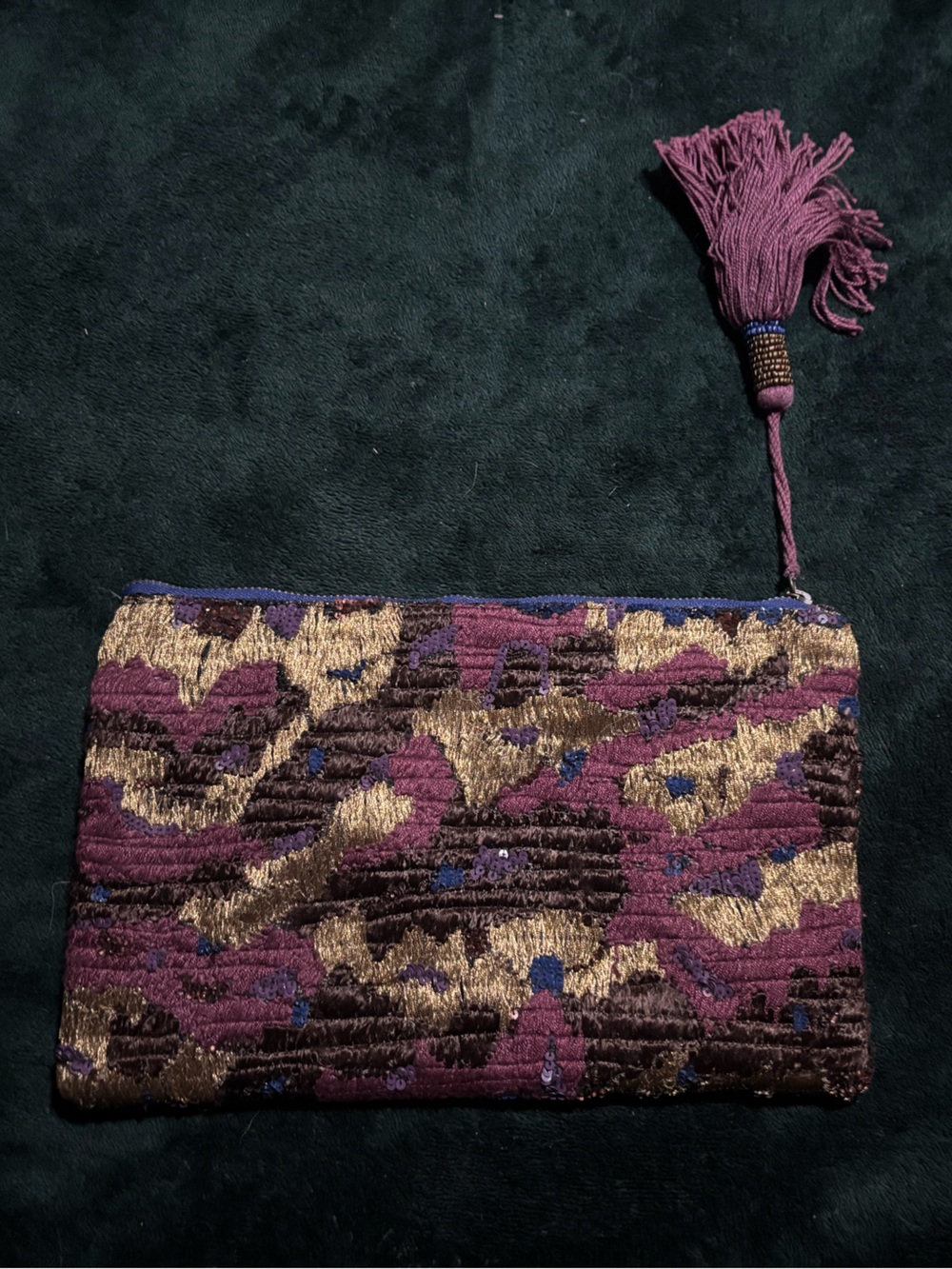 Anthropologie - Miss Albright Woven Tassel Pouch Clutch in Plum and Gold NWOT